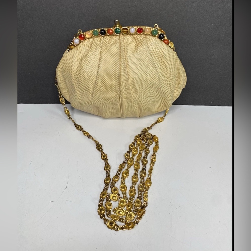 Convertible JUDITH LEIBER Vintage Karung LIZARD Cabochon Gemstones Shoulder Bag